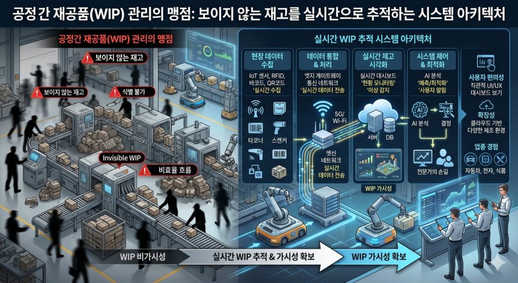 공정간 재공품(WIP) 관리의 맹점: 보이지 않는 재고를 실시간으로 추적하는 시스템 아키텍처 - 엠이에스코리아
